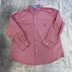 Chaps Mens Red Checkered Long Sleeve Button Down Shirt Easy Care Size XL White